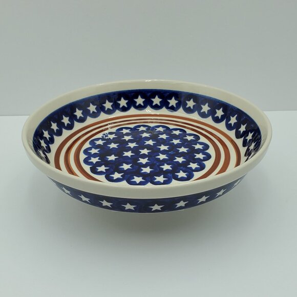 Polish Pottery Stars & Stripes Pie Plate Stars and Stripes Pie Dish - Picture 1 of 7
